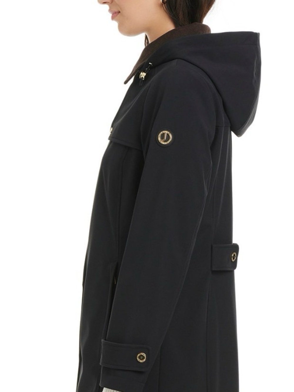 Jones New York Black Trench Coat with Brown Corduroy Collar - Picture 8 of 9